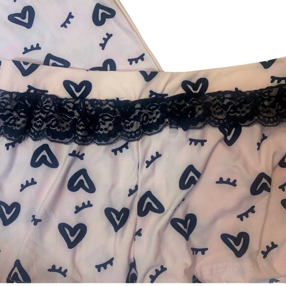 Cute Pink Black Heart Lace Shorts and Sleeveless Top Pajamas Set Pjs Size Small - Picture 3 of 11